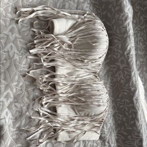 Fringe Strapless Cream Top